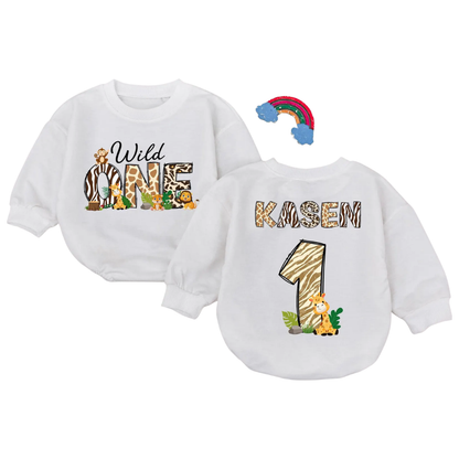 Personalized Wild One Birthday Baby Romper Sweatshirt, Custom 1st Birthday Wild Safari Baby Romper Sweatshirt BB0082