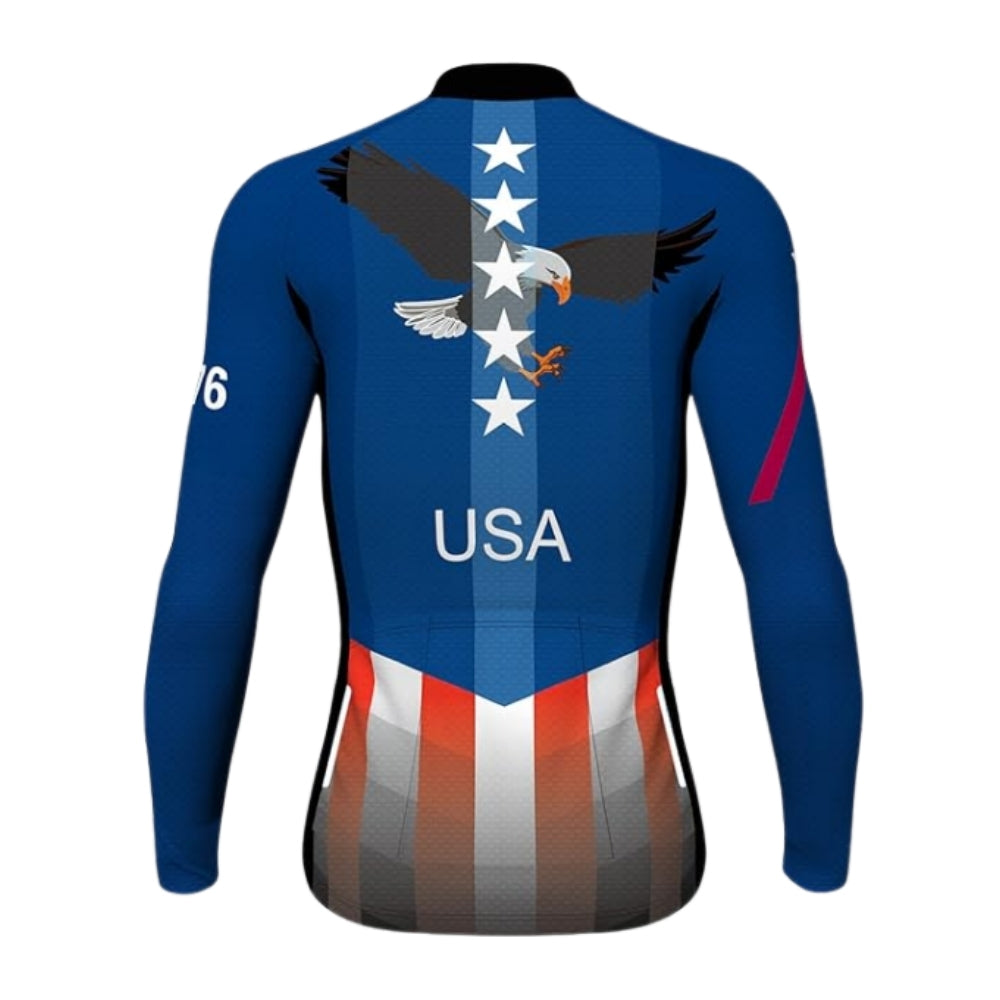 Eagle USA Flag Cycling Long Sleeve Jersey For Mens, Patriotic Cycling Jerseys CZ0051