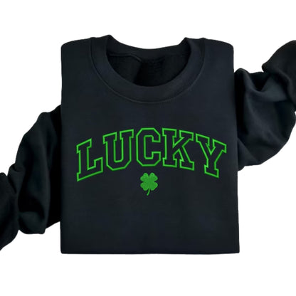 Embroidered Lucky Shamrock Sweatshirt, St Patrick's Day Sweatshirts 2D0858