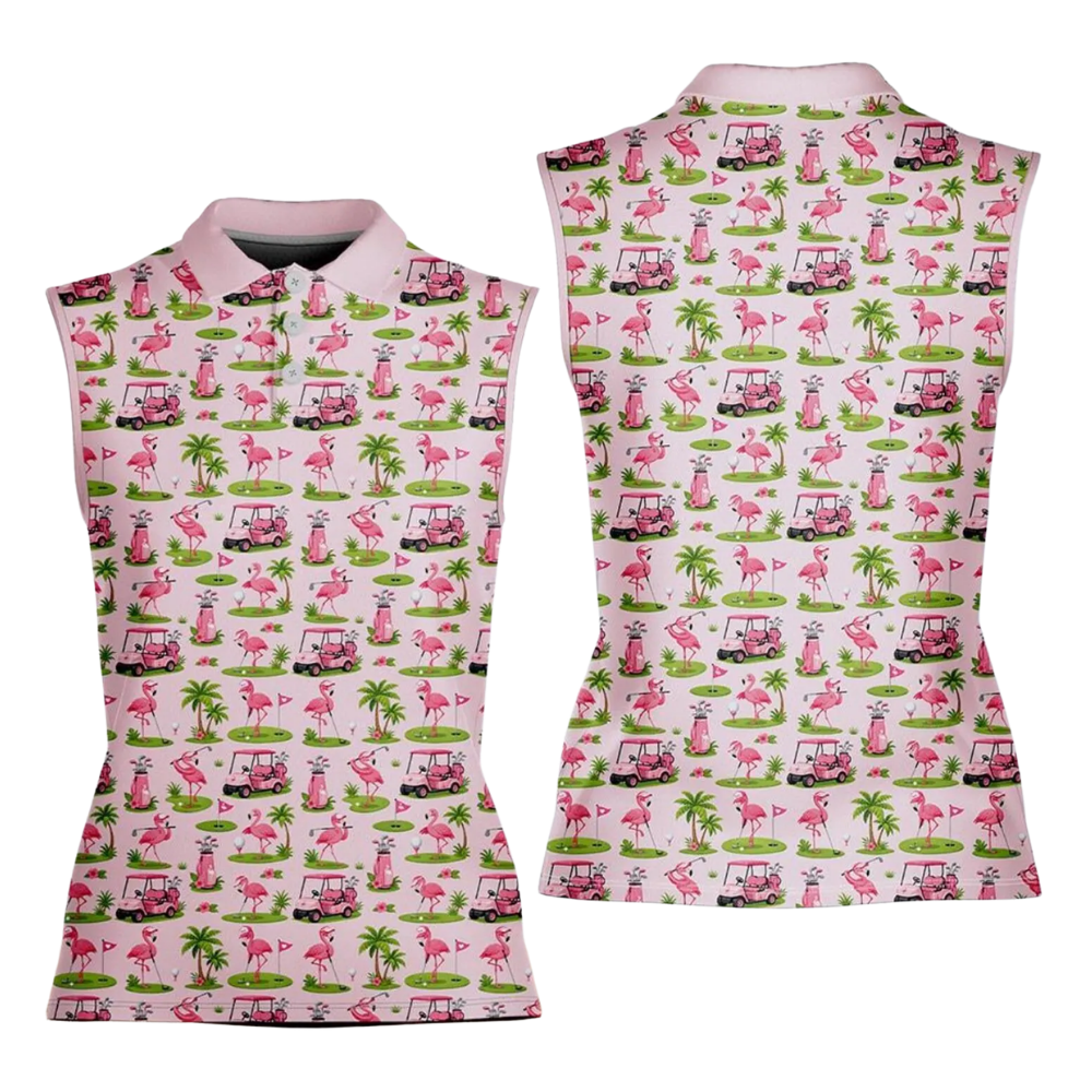 Women's Flamingo Sleeveless Golf Shirt, Flamingo Golf Shirt For Ladies GE0606