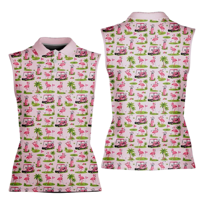 Women's Flamingo Sleeveless Golf Shirt, Flamingo Golf Shirt For Ladies GE0606