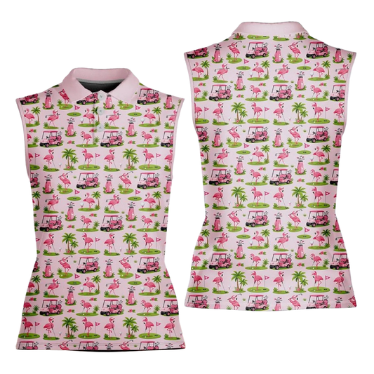 Women's Flamingo Sleeveless Golf Shirt, Flamingo Golf Shirt For Ladies GE0606