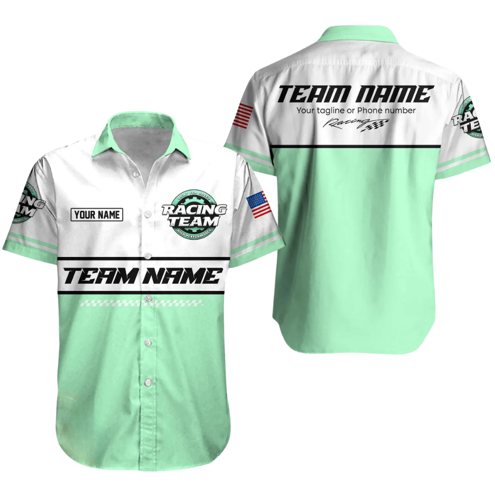 Custom Racing Team Work Hawaiian Shirt Mens, Personalized Mechanic Racing Uniforms HE0680