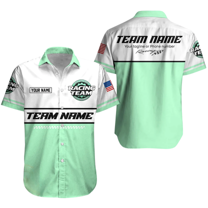 Custom Racing Team Work Hawaiian Shirt Mens, Personalized Mechanic Racing Uniforms HE0680