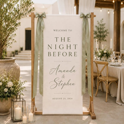 Personalized The Night Before Linen Fabric Welcome Banner, Custom Rehearsal Dinner Sign WD0406