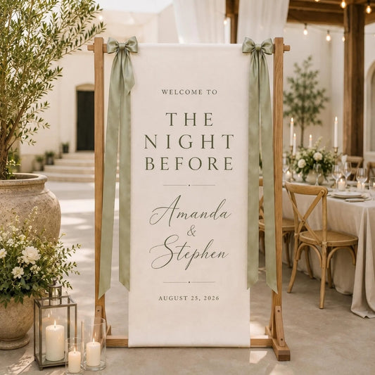 Personalized The Night Before Linen Fabric Welcome Banner, Custom Rehearsal Dinner Sign WD0406