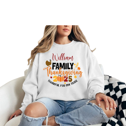 Personalized Family Thanksgiving Thankful For My Tribe Sweatshirt, Custom Matching Thanksgiving Family Sweatshirts ET1288