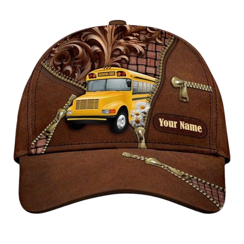 Custom School Bus 3D Printed Baseball Cap Brown, Custom Bus Driver Cap Hat CP0454