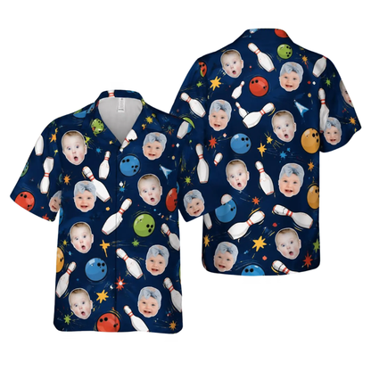 Custom Face Bowling Hawaiian Shirt For Men Navy, Custom Photo Bowling Shirts BE0276