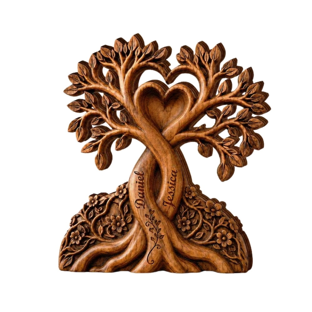 Custom Couple Name Tree Heart Layer Wooden Block, Personalized Wedding Keepsake Wooden Plaque WD0927