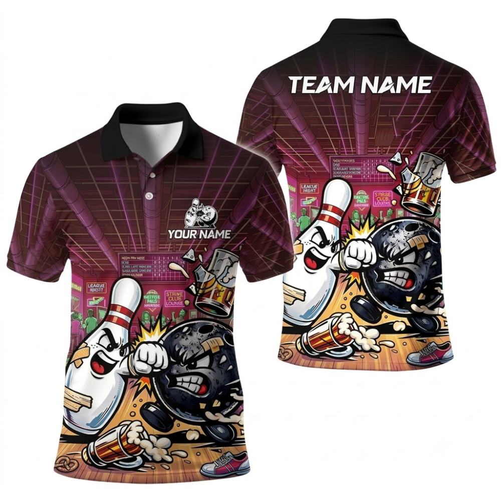 Custom Beer Funny Pin Ball Bowling Polo Shirt For Men, Custom Beer Bowling Team Shirts BE0253