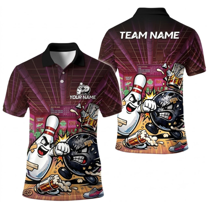 Custom Beer Funny Pin Ball Bowling Polo Shirt For Men, Custom Beer Bowling Team Shirts BE0253