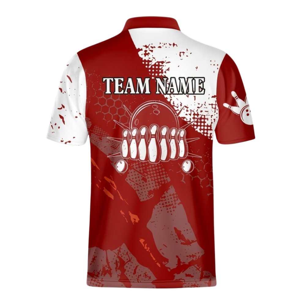 Custom Team Red White Bowling Jersey Shirt For Men, Custom Team Bowling Shirt BZ1080