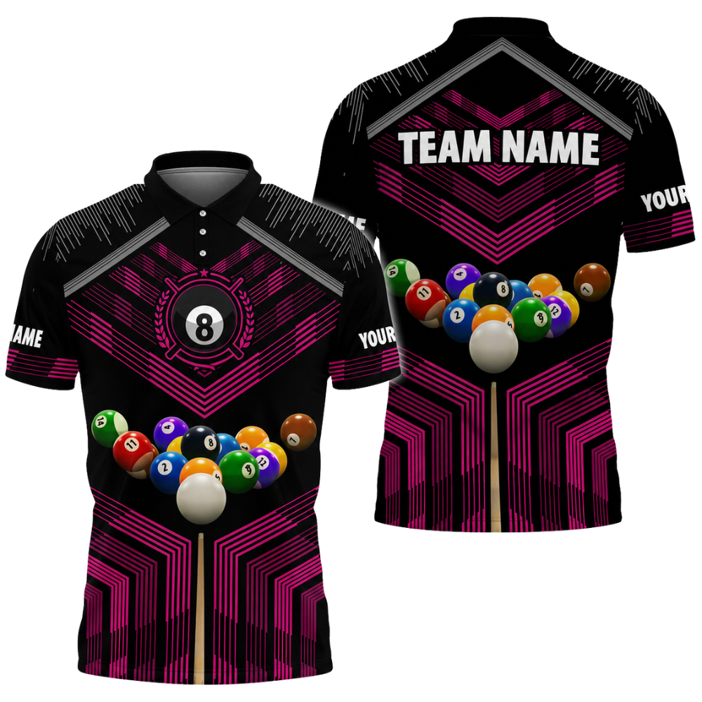 Custom Team 8 Ball Black Blue Billiard Men Polo Shirt, Custom Billiard Team Shirts BIZ0312