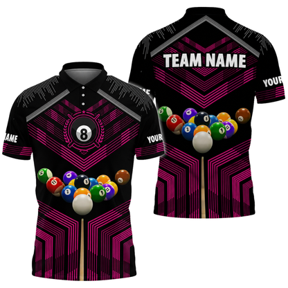 Custom Team 8 Ball Black Blue Billiard Men Polo Shirt, Custom Billiard Team Shirts BIZ0312