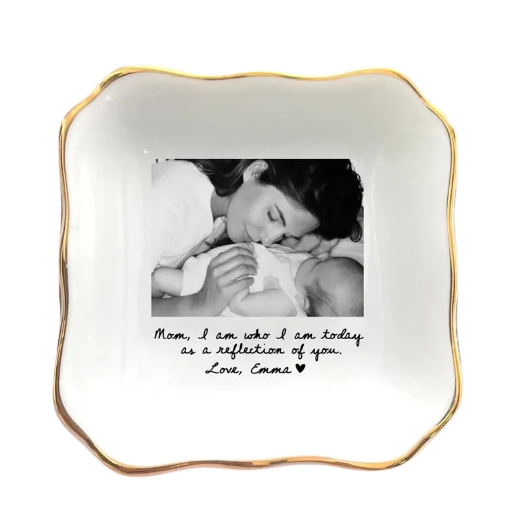 Custom Photo Mother of The Bride Jewelry Dish, Personalized Photo Jewelry Dish for Mom on Wedding Day WD0078