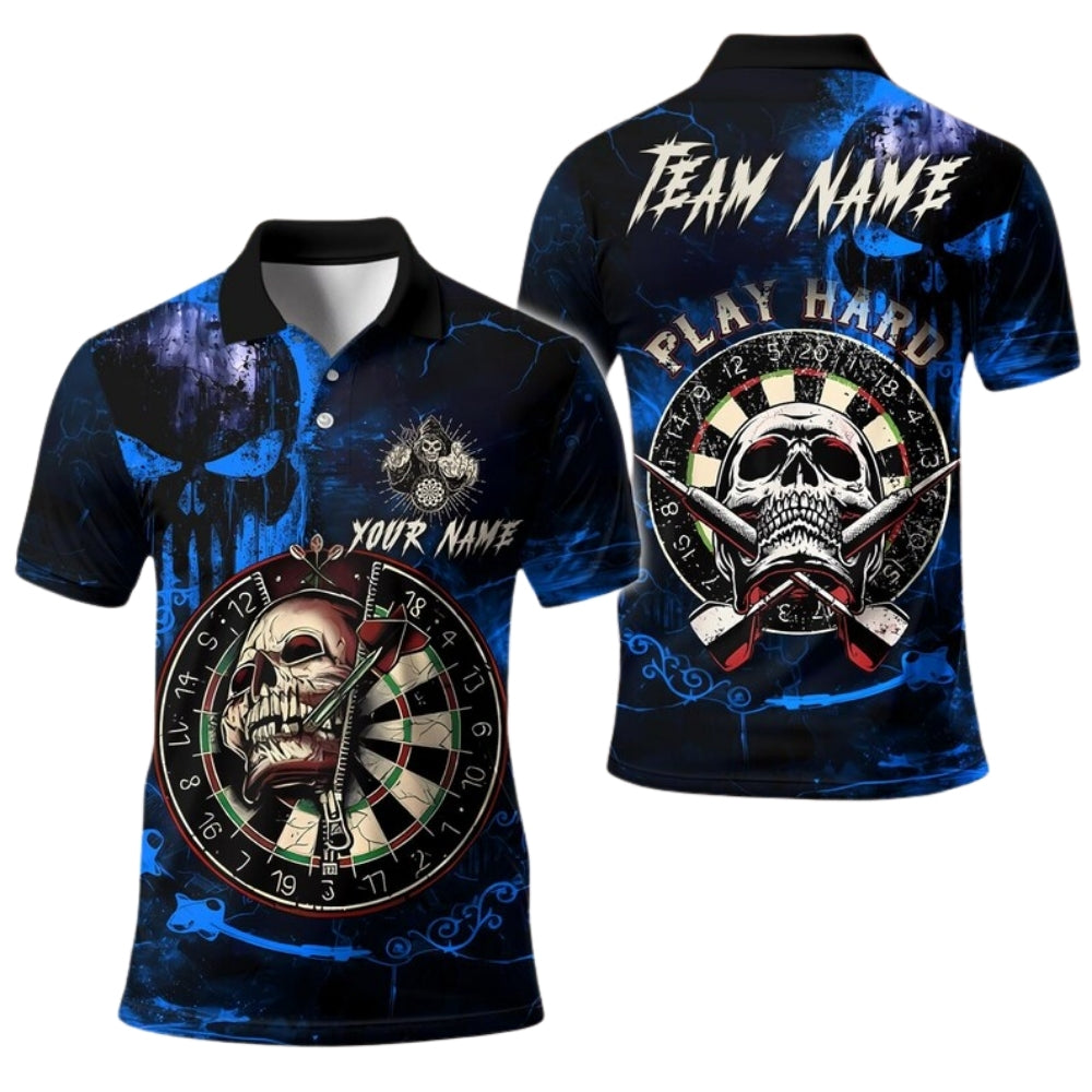 Custom Skull Dartboard Darts Polo Shirt Mens Black Red, Custom Skull Darts Shirts For Team DE0095