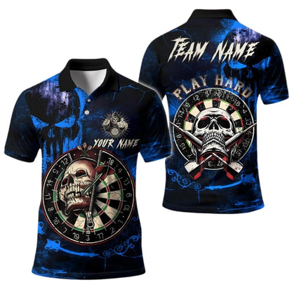 Custom Skull Dartboard Darts Polo Shirt Mens Black Red, Custom Skull Darts Shirts For Team DE0095
