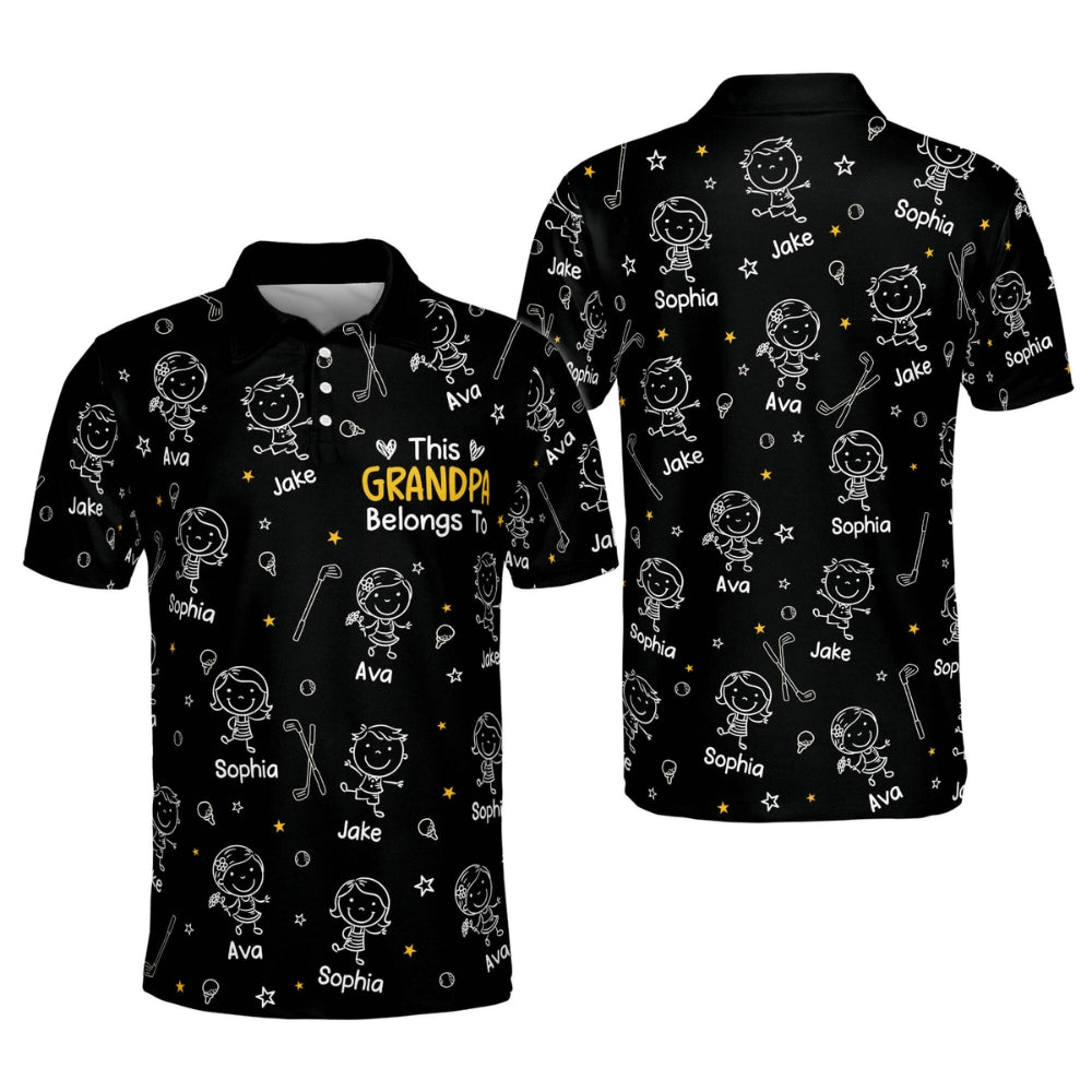 This Grandpa Belongs To Custom Kid Names Golf Polo Shirt Mens, Custom Golf Shirts For Father's Day GM0441
