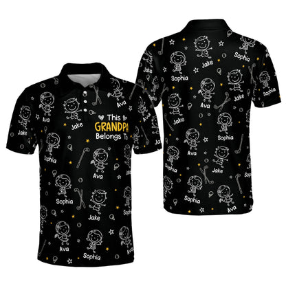 This Grandpa Belongs To Custom Kid Names Golf Polo Shirt Mens, Custom Golf Shirts For Father's Day GM0441