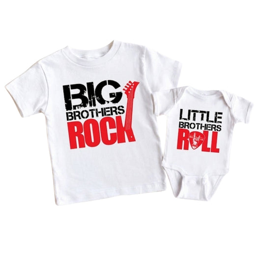 Big Brothers Rock Little Brothers Roll Matching Sibling Baby Reveal T Shirt, Rock And Roll Pregnancy Announcement Sibling Matching Shirts ET1012