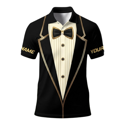 Tuxedo Mens Black And Gold Golf Polo Shirt, Tuxedo Golf Shirt GE0574