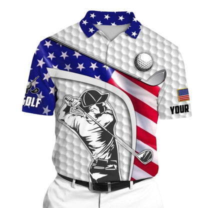 Custom American Flag Golf Polo Shirt Mens Green, Custom Name Patriotic Golf Shirts For 4th Of July GZ0247