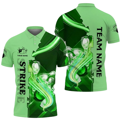 Custom Team Strike Blue Bowling Polo Shirt For Men, Custom Bowling Team Shirts BZ0506