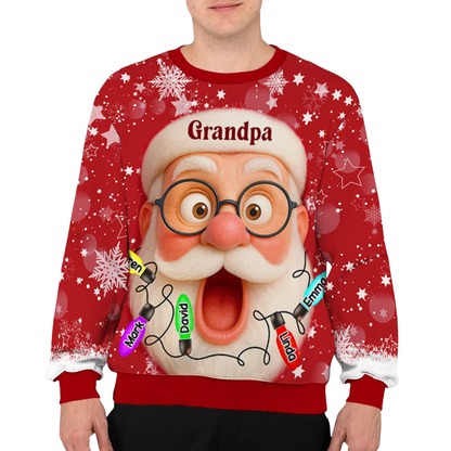 Santa Grandpa Custom Grandkids Names 3D Sweatshirt, Custom Grandfather Christmas Sweater 2D1207