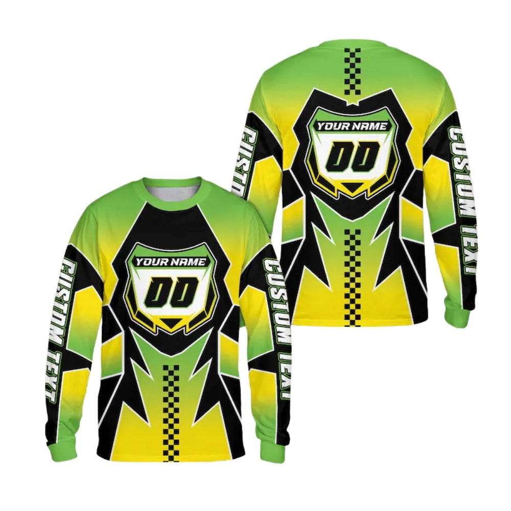Custom Neon Motocross Dirt Bike Long Sleeve Men's Jersey, Custom Dirt Bike Shirts For Men ME0017