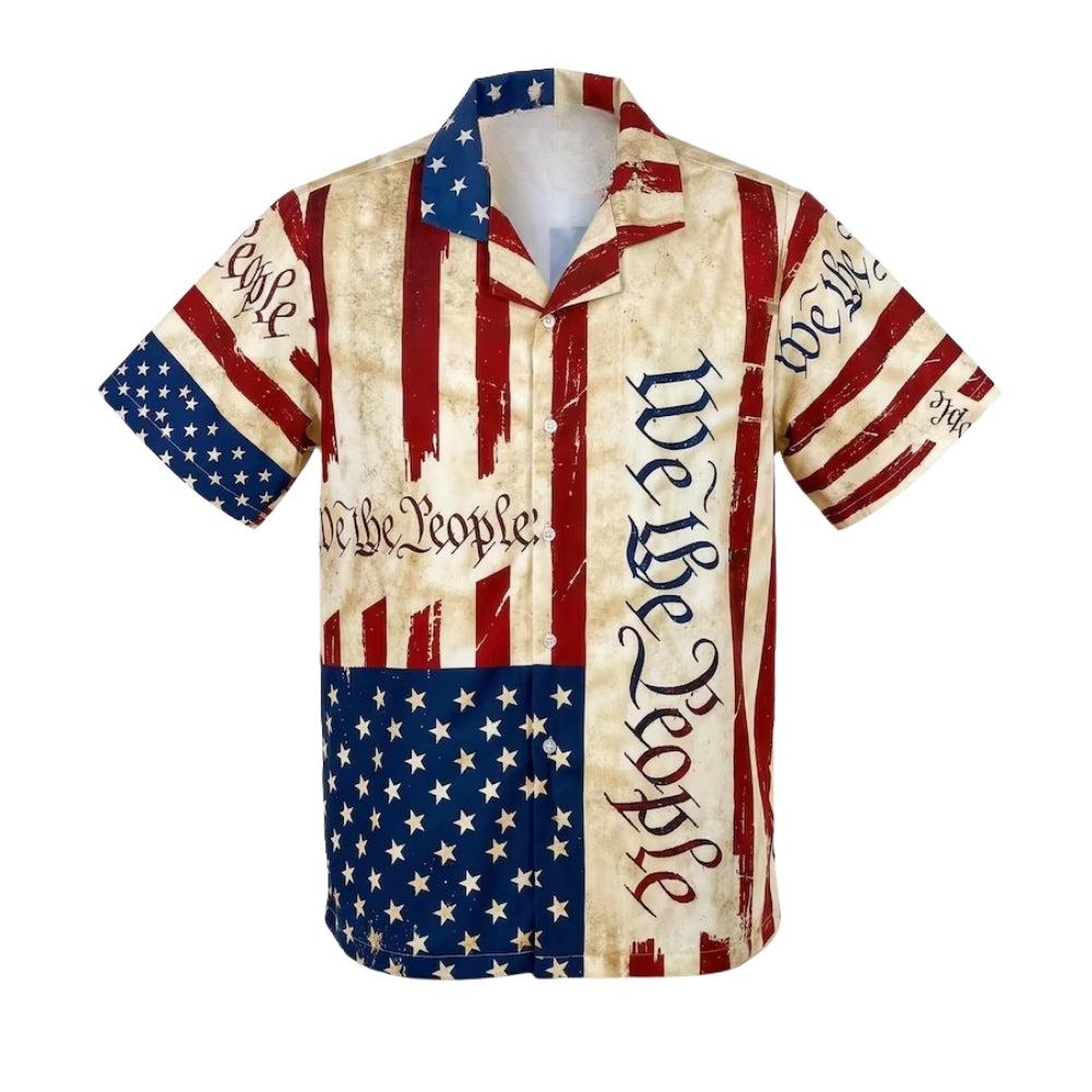 We The People Vintage American Flag Hawaiian Shirt Men Women, Patriotic 4th Of July Hawaiian Shirts HE0336