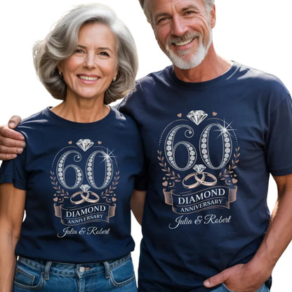 Personalized 60 Diamond Anniversary Matching Husband Wife T Shirt, Custom 60 Years Anniversary Matching Couple Shirts ET0773