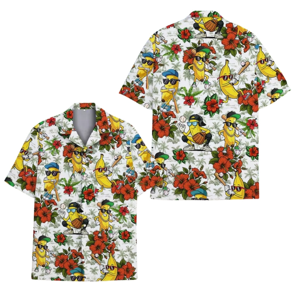 Funny Banana Baseball Hawaiian Shirt Men Women, Tropical Baseball Hawaiian Shirts HE0120