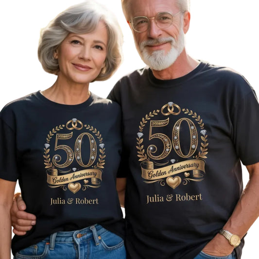 50 Golden Anniversary Personalized Husband And Wife Matching T Shirts, Custom Matching 50 Years Anniversary Couple Shirts ET0774