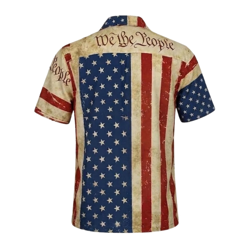 We The People Vintage American Flag Hawaiian Shirt Men Women, Patriotic 4th Of July Hawaiian Shirts HE0336