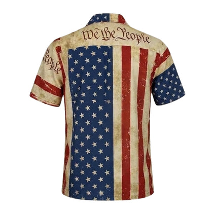 We The People Vintage American Flag Hawaiian Shirt Men Women, Patriotic 4th Of July Hawaiian Shirts HE0336