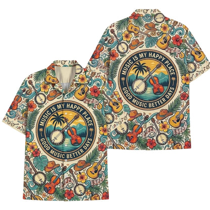 Music Is My Happy Place Good Music Better Day Vintage Hawaiian Shirts, Tropical Music Beach Hawaiian Shirts HE0337