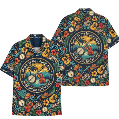 Music Is My Happy Place Good Music Better Day Vintage Hawaiian Shirts, Tropical Music Beach Hawaiian Shirts HE0337