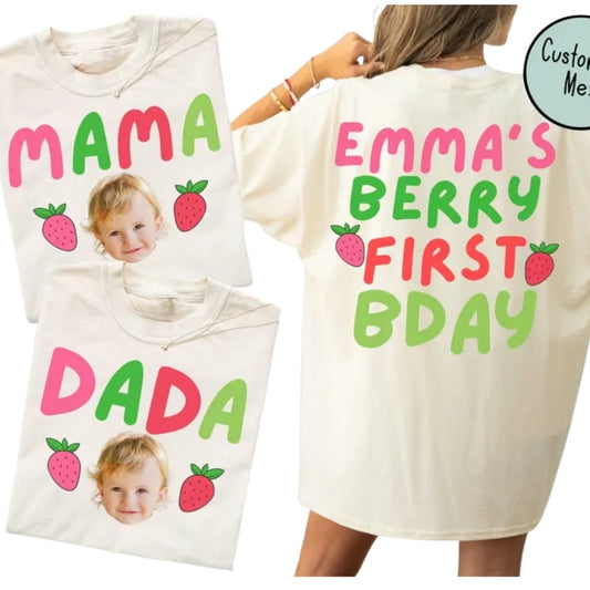 Personalized Photo Berry First Birthday Matching Family T Shirts, Custom Strawberry 1st Birthday Family Shirts ET0352