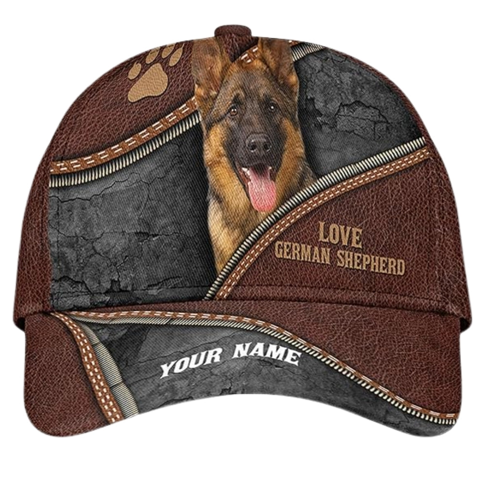 Love German Shepherd Personalized Name 3D Baseball Cap For Dog Lover, Custom German Shepherd Caps Hats CP0178