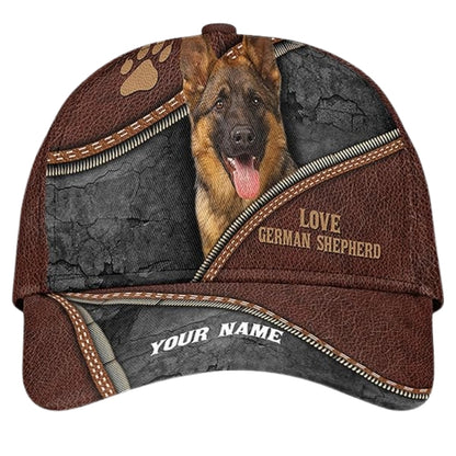 Love German Shepherd Personalized Name 3D Baseball Cap For Dog Lover, Custom German Shepherd Caps Hats CP0178