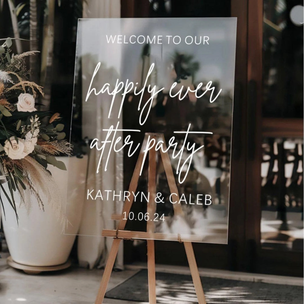 Personalized Welcome To Our Happily Ever After Party Sign, Custom Minimalist Wedding Welcome Sign WD0097