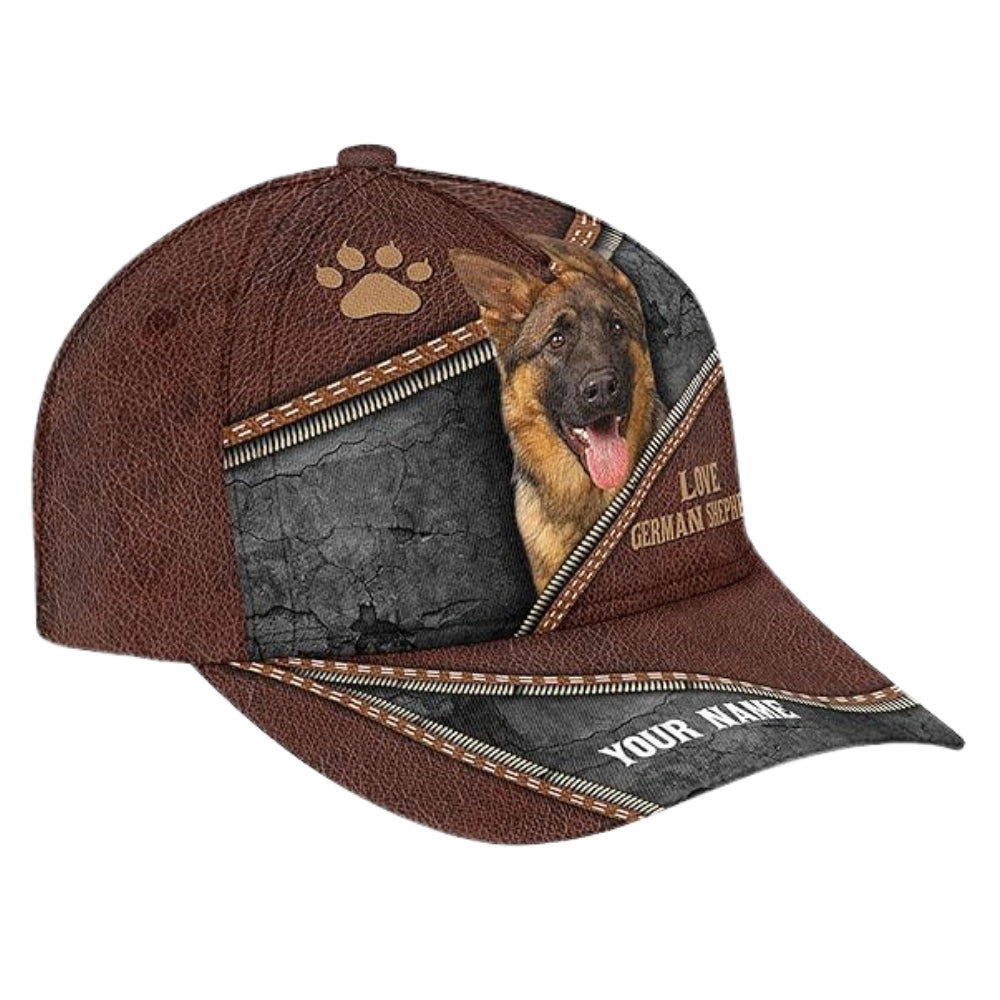 Love German Shepherd Personalized Name 3D Baseball Cap For Dog Lover, Custom German Shepherd Caps Hats CP0178