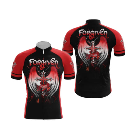 Black And Red Forgiven Cross Cycling Short Sleeve Men Jersey, Christian Cycling Jerseys CG0540