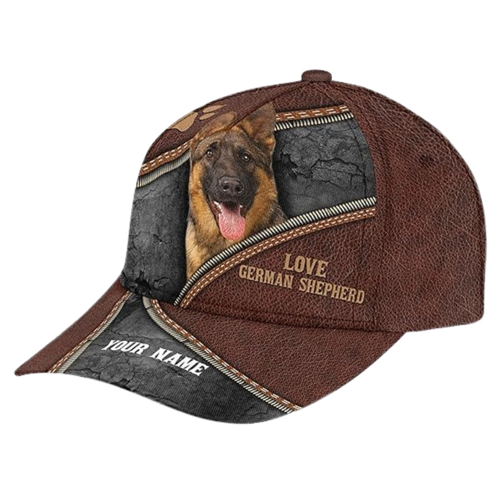 Love German Shepherd Personalized Name 3D Baseball Cap For Dog Lover, Custom German Shepherd Caps Hats CP0178
