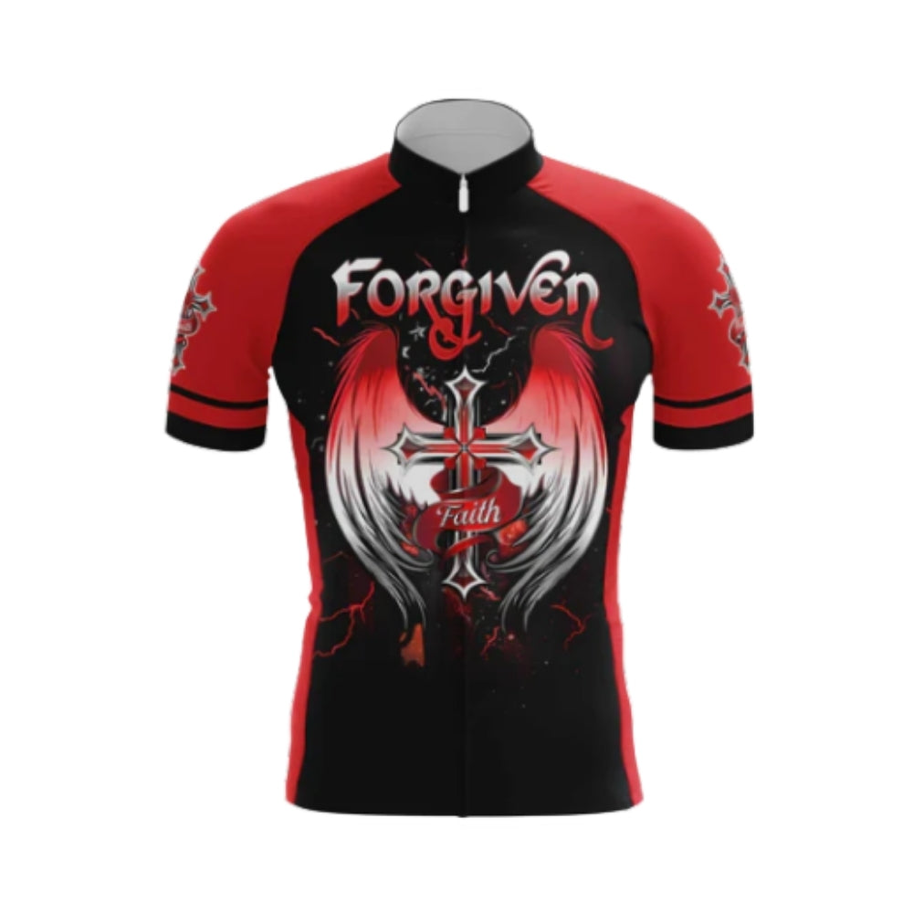 Black And Red Forgiven Cross Cycling Short Sleeve Men Jersey, Christian Cycling Jerseys CG0540