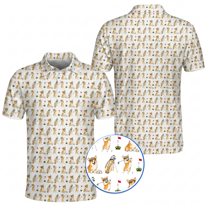 Funny Corgi Golfing Golf Polo Shirt Mens, Dog Corgi Golf Shirts GZ0390