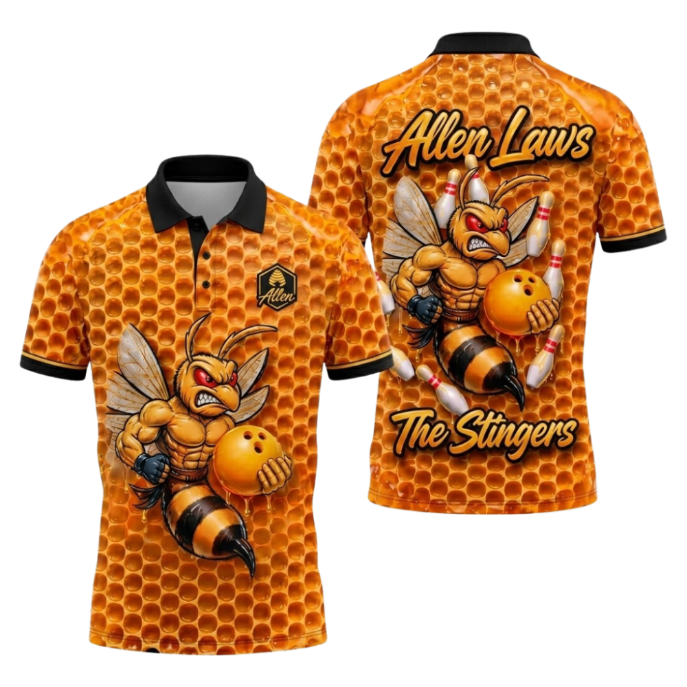 Custom Bee Yellow Bowling Polo Shirts For Men, Custom Bee Team Bowling Shirts BZ1057