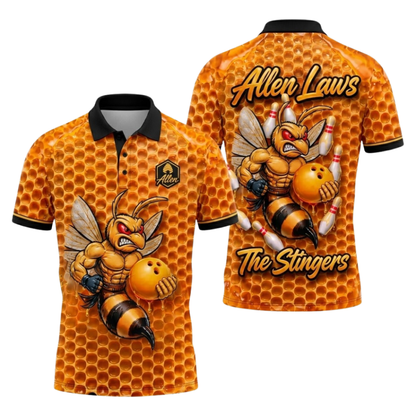 Custom Bee Yellow Bowling Polo Shirts For Men, Custom Bee Team Bowling Shirts BZ1057