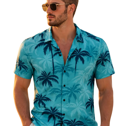 Palm Tree Blue Cyan Hawaiian Shirt For Men Women, Tropical Palm Tree Hawaiian Shirts HE0471